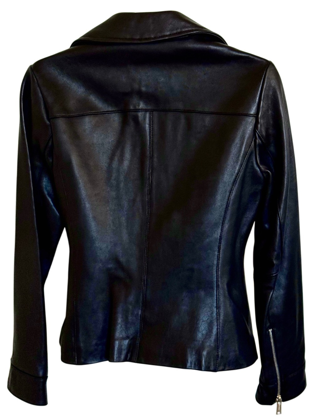 Calvin Klein Genuine Leather Moto Jacket Black XS Extra Small Asymmetrical Zip - Picture 4 of 12
